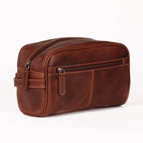 New Leather Toiletry Bag Dark Camel Color - Picture 10 of 10